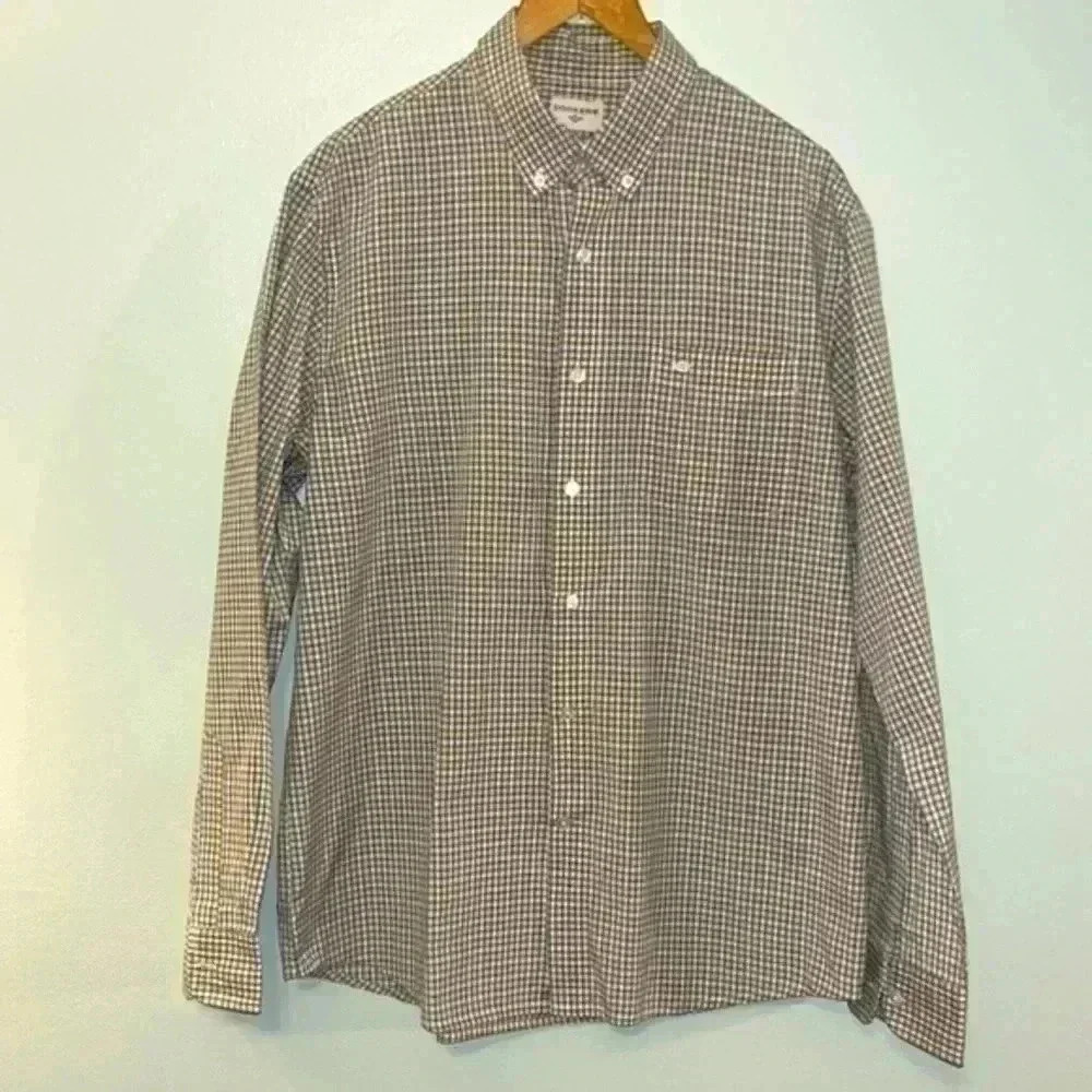 Dockers Yellow Blue Checked Plaid Button Down Shirt Size L